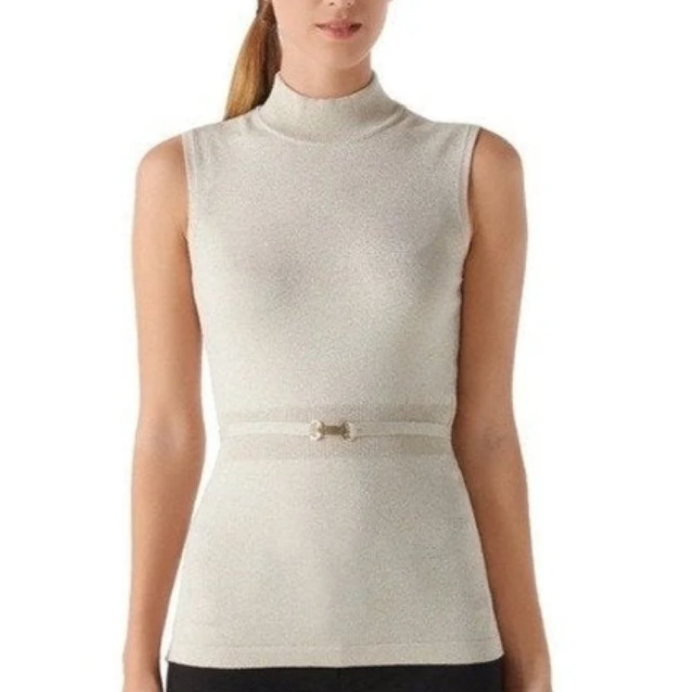 white house black market gold mock neck metallic top size M